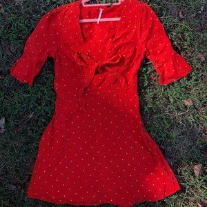 Free People All Yours Red Polka Dot Mini Dress